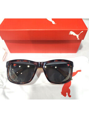 PUMA PU0010S 003 Avana Tortoise Gray Square Sunglasses 56-17 140 New Box Pouch